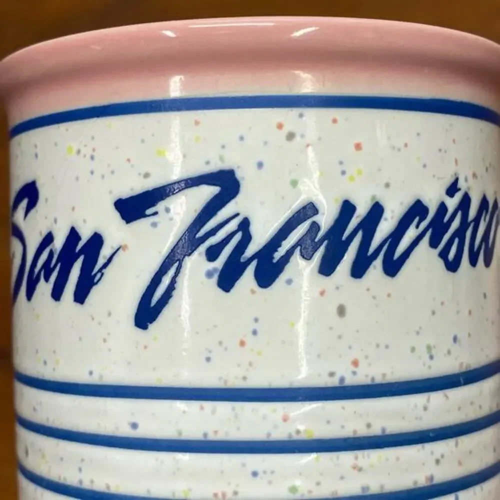 Vintage 1990 San Francisco Souvenir 8 oz Coffee Mug Striped and Speckled Glaze‎